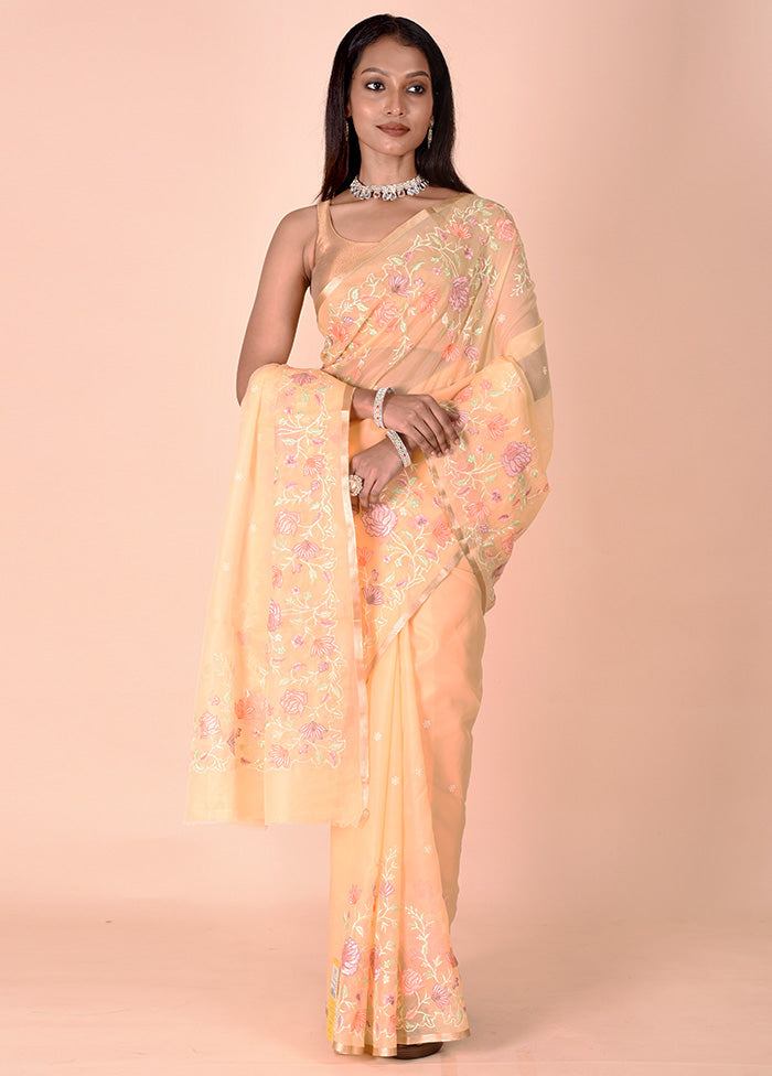 Yellow Organza Saree With Blouse Piece