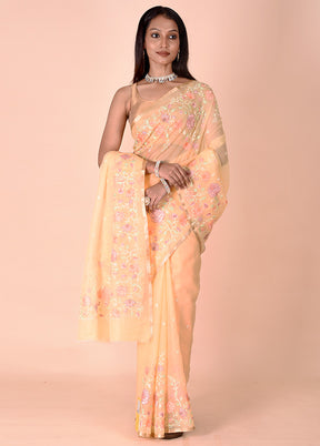 Yellow Organza Saree With Blouse Piece