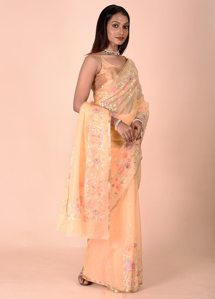 Yellow Organza Saree With Blouse Piece