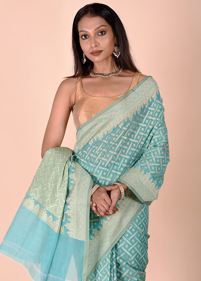 Sky blue Kora Silk Saree With Blouse Piece