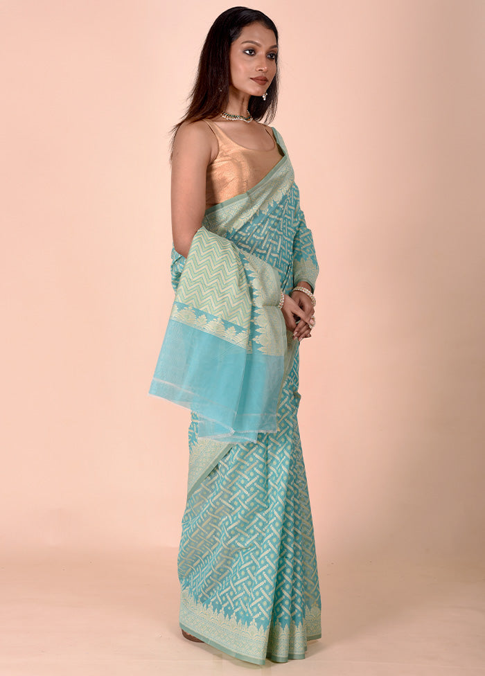 Sky blue Kora Silk Saree With Blouse Piece