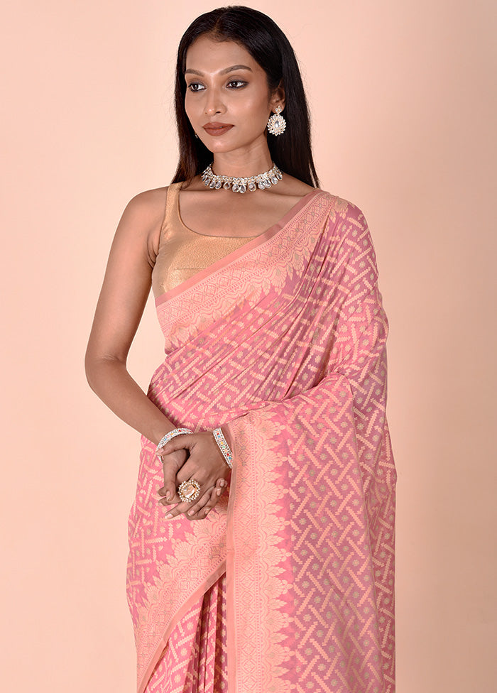 Pink Kora Silk Saree With Blouse Piece