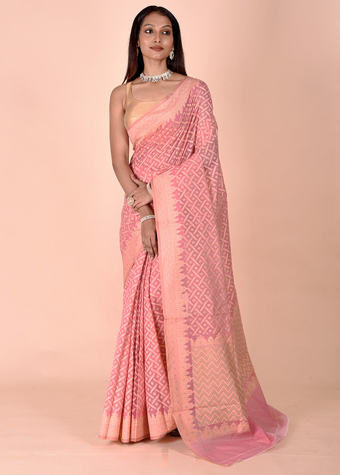 Pink Kora Silk Saree With Blouse Piece