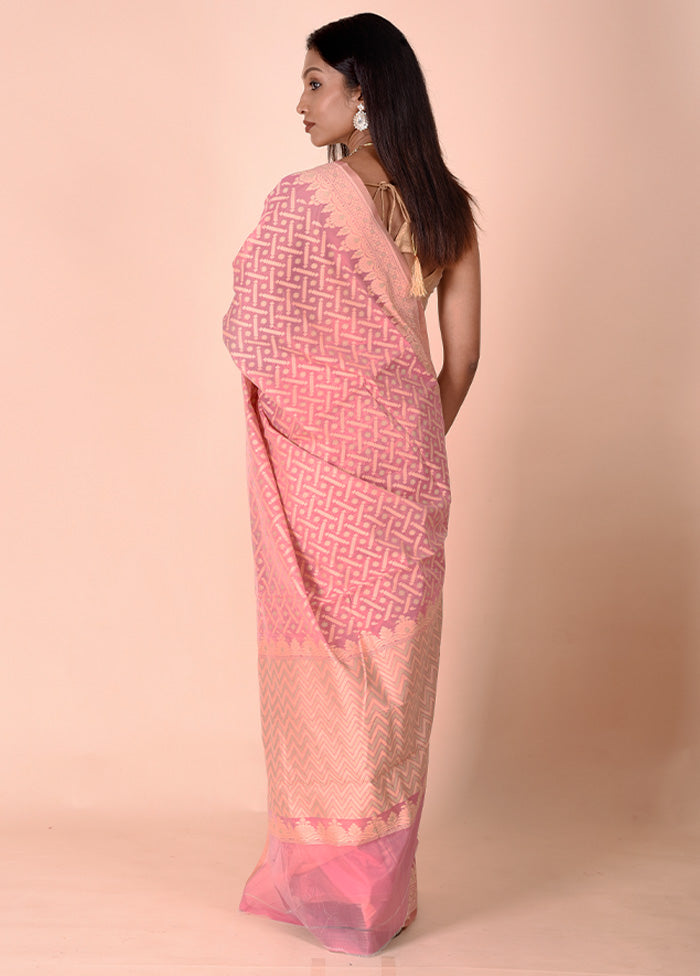 Pink Kora Silk Saree With Blouse Piece