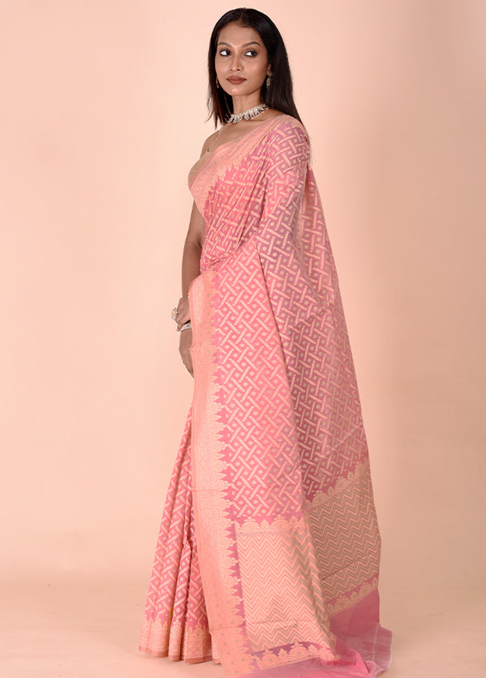 Pink Kora Silk Saree With Blouse Piece