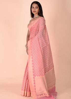 Pink Kora Silk Saree With Blouse Piece