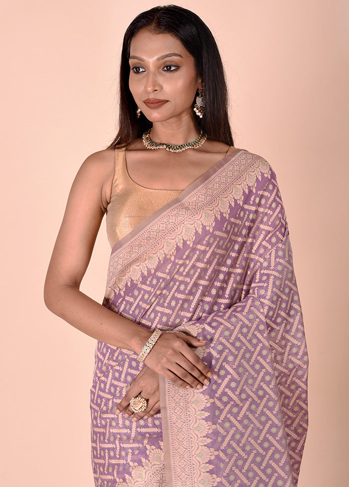 Purple Kora Silk Saree With Blouse Piece