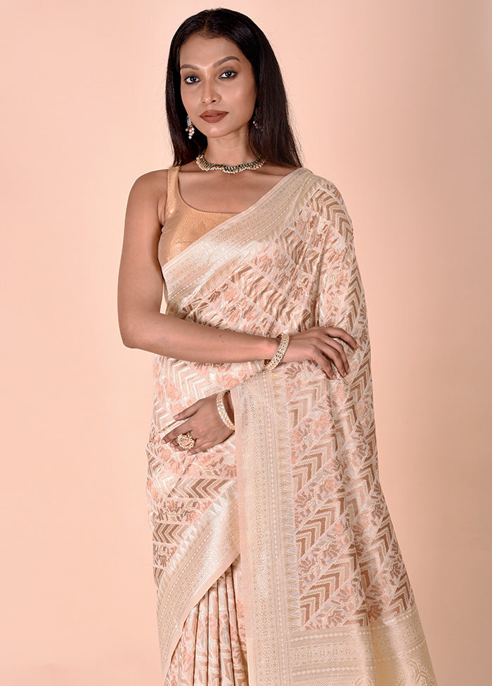 Cream Kora Silk Saree With Blouse Piece