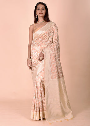 Cream Kora Silk Saree With Blouse Piece