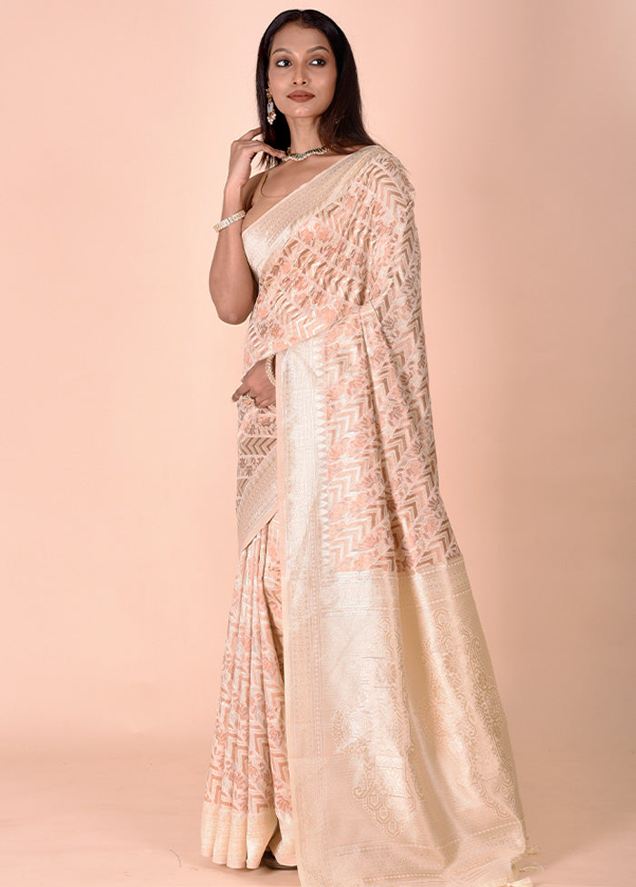 Cream Kora Silk Saree With Blouse Piece