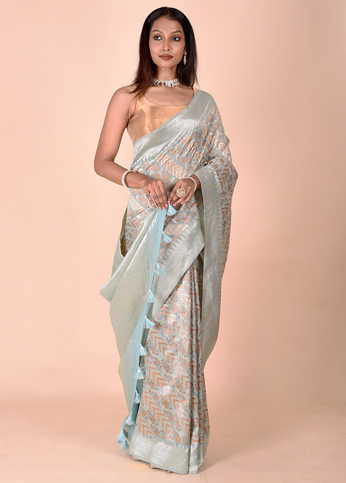 Blue Kora Silk Saree With Blouse Piece