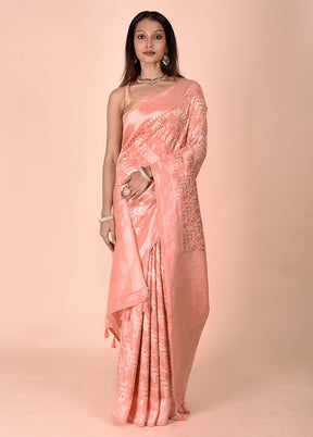 Peach Kora Silk Saree With Blouse Piece