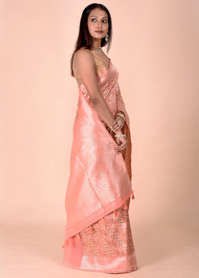 Peach Kora Silk Saree With Blouse Piece