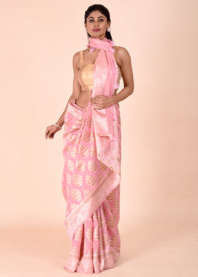 Pink Kora Silk Saree With Blouse Piece