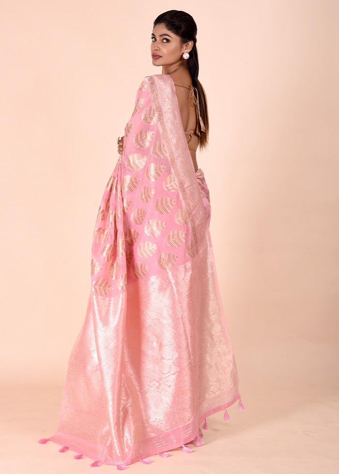 Pink Kora Silk Saree With Blouse Piece