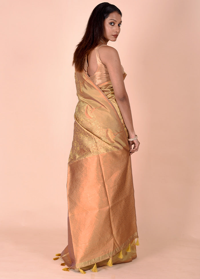 Yellow Kora Silk Saree With Blouse Piece