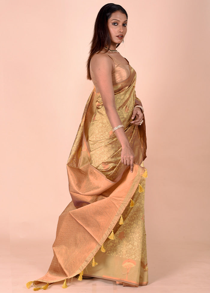 Yellow Kora Silk Saree With Blouse Piece