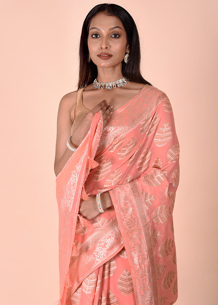 Pink Kora Silk Saree With Blouse Piece