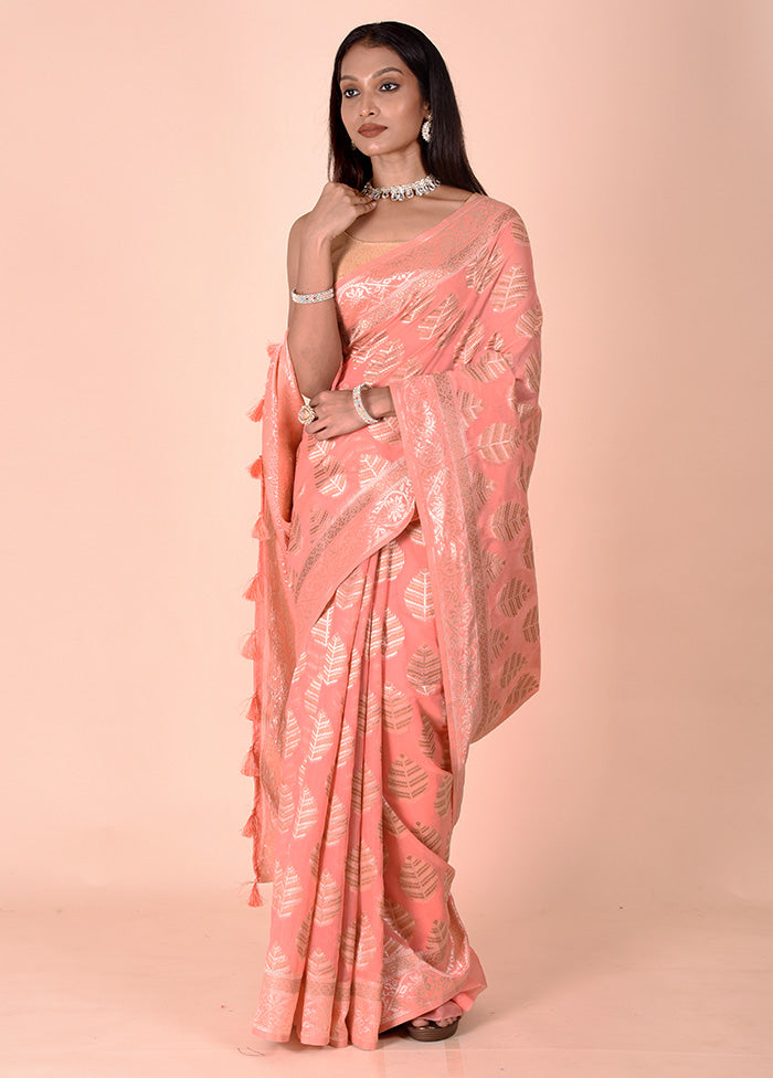 Pink Kora Silk Saree With Blouse Piece