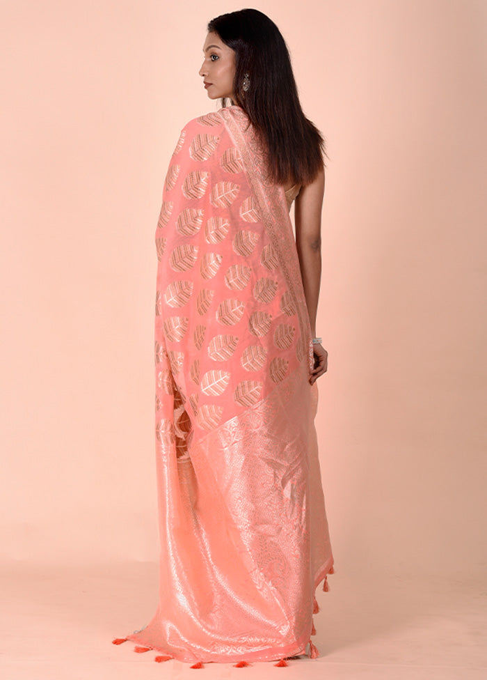 Pink Kora Silk Saree With Blouse Piece