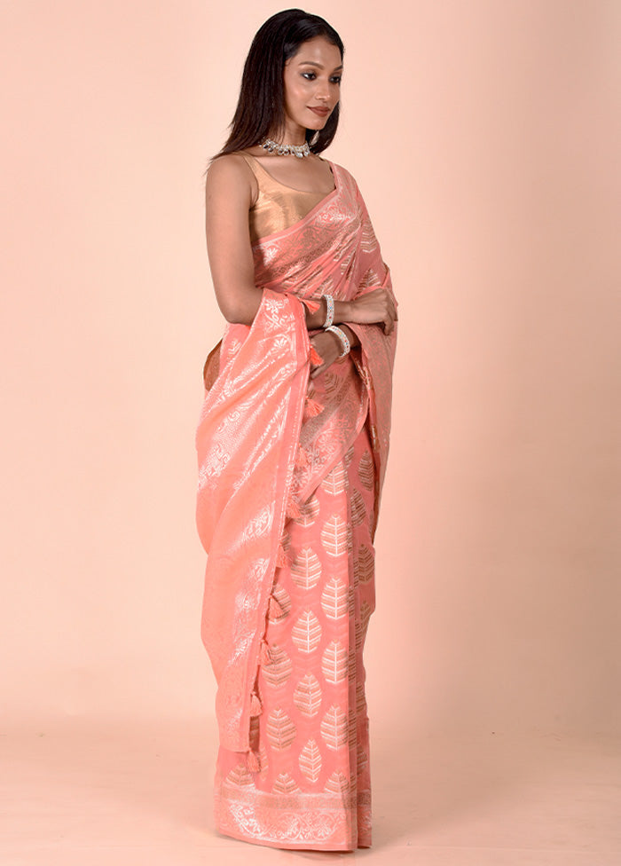 Pink Kora Silk Saree With Blouse Piece