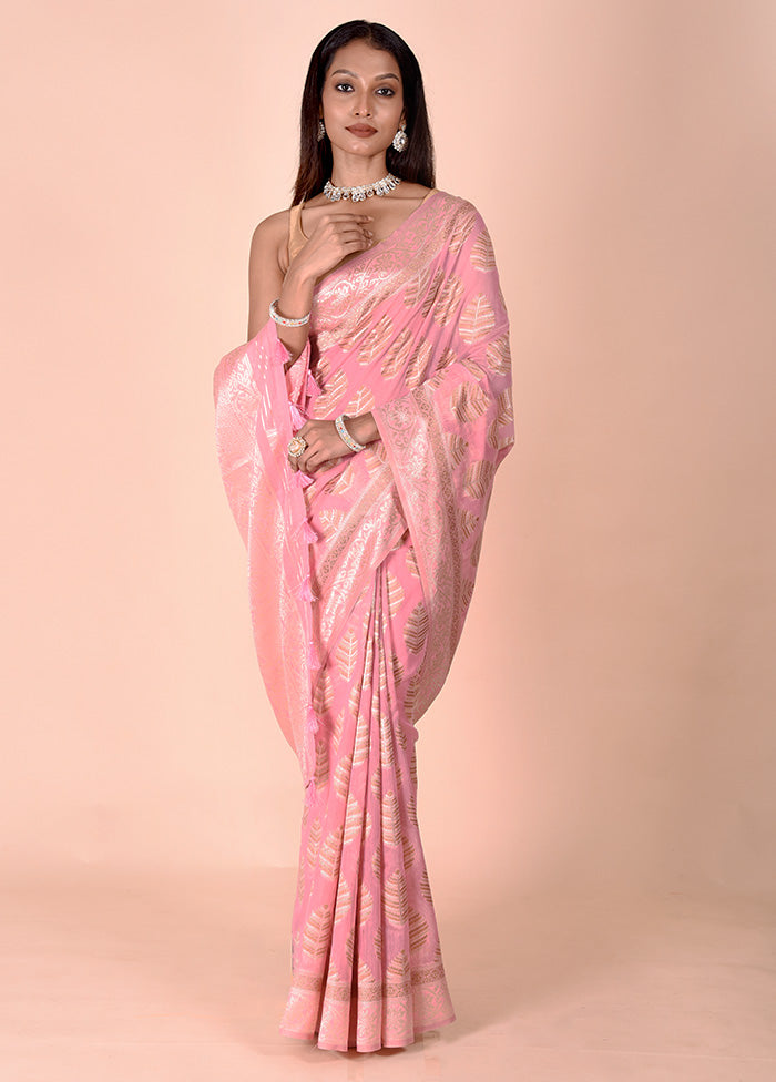 Pink Kora Silk Saree With Blouse Piece