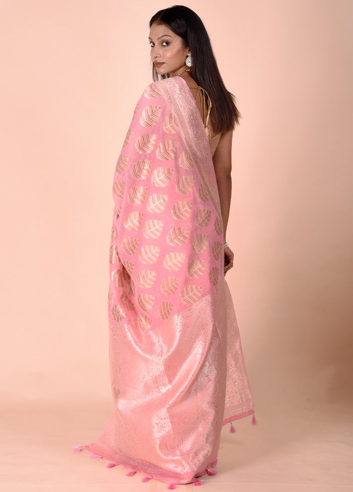 Pink Kora Silk Saree With Blouse Piece