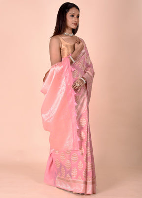 Pink Kora Silk Saree With Blouse Piece