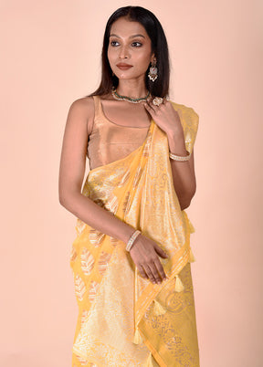 Yellow Kora Silk Saree With Blouse Piece