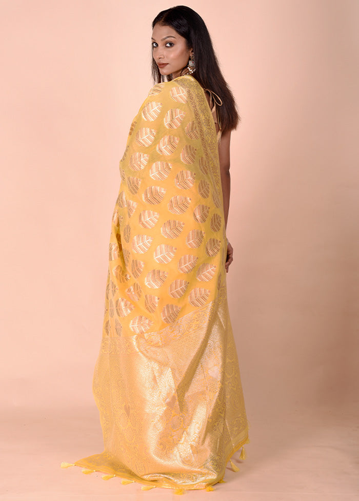 Yellow Kora Silk Saree With Blouse Piece