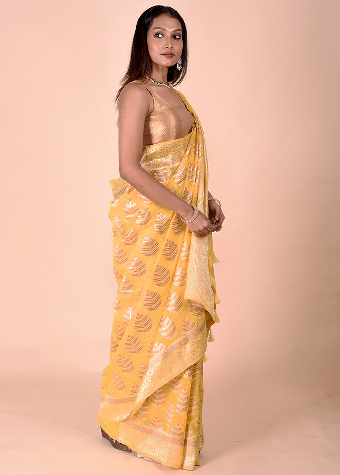 Yellow Kora Silk Saree With Blouse Piece