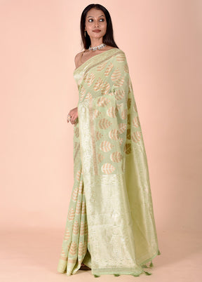 Green Kora Silk Saree With Blouse Piece