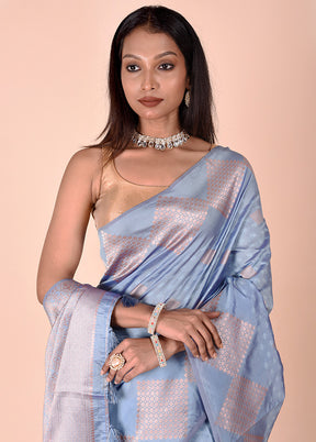 Blue Kora Silk Saree With Blouse Piece