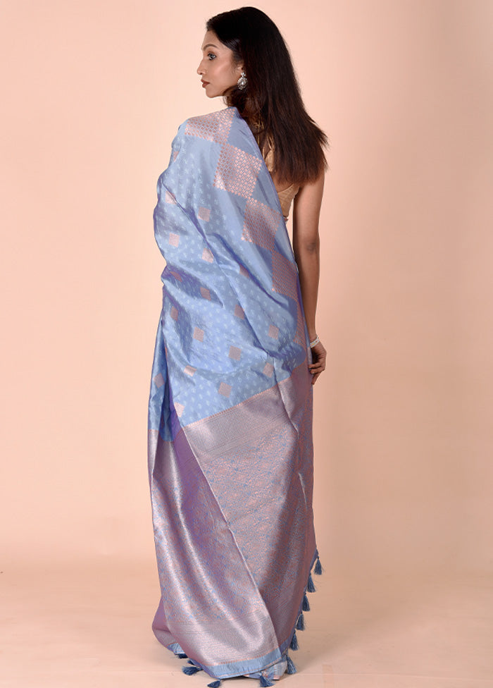 Blue Kora Silk Saree With Blouse Piece