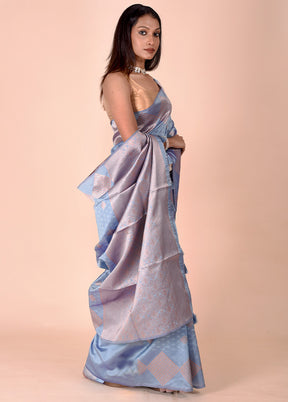 Blue Kora Silk Saree With Blouse Piece