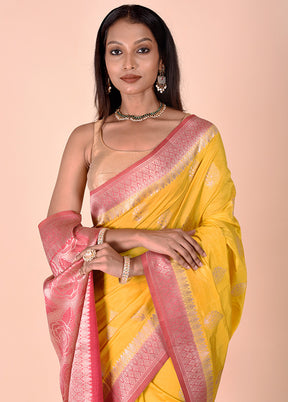 Yellow Dupion Silk Saree With Blouse Piece