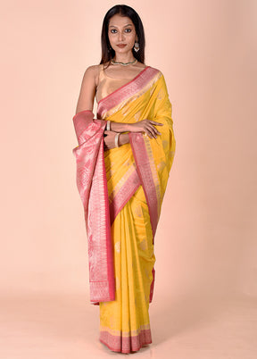 Yellow Dupion Silk Saree With Blouse Piece