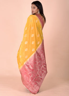 Yellow Dupion Silk Saree With Blouse Piece