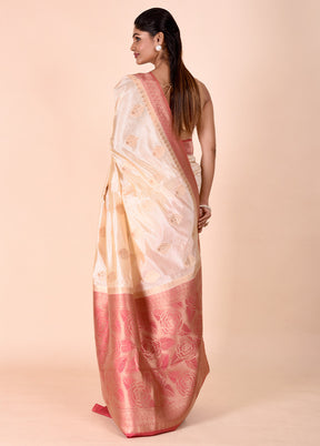 Cream Dupion Silk Saree With Blouse Piece