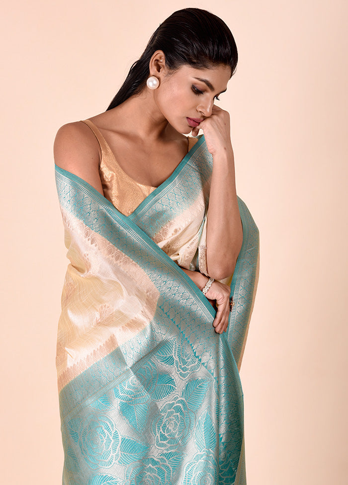 Beige Dupion Silk Saree With Blouse Piece