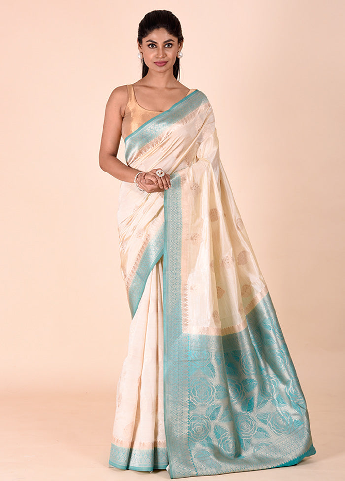 Beige Dupion Silk Saree With Blouse Piece