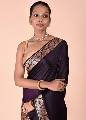 Purple Banarasi Silk Saree With Blouse Piece