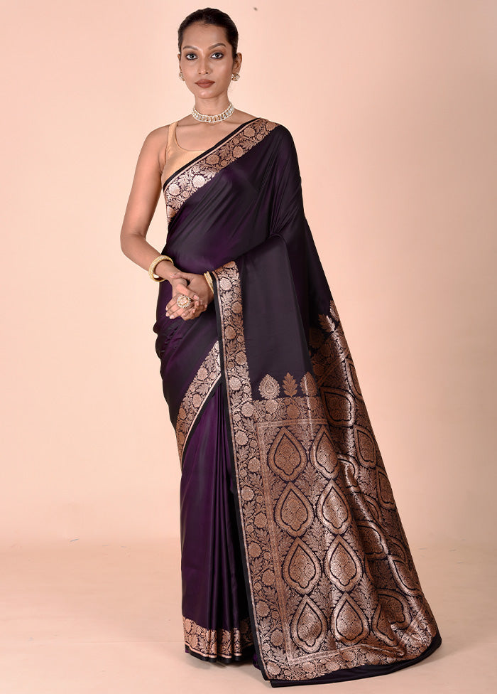 Purple Banarasi Silk Saree With Blouse Piece