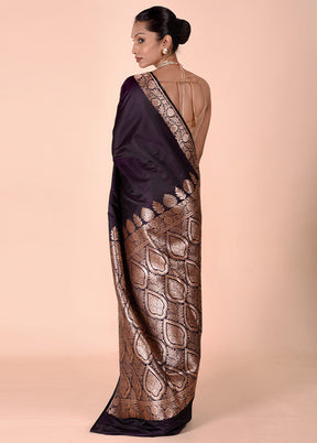 Purple Banarasi Silk Saree With Blouse Piece