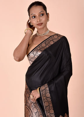 Black Banarasi Silk Saree With Blouse Piece