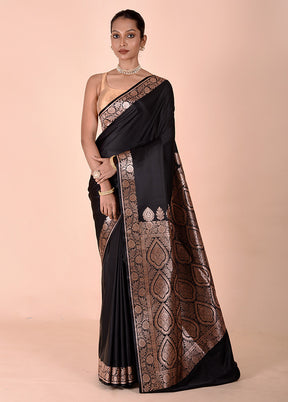 Black Banarasi Silk Saree With Blouse Piece