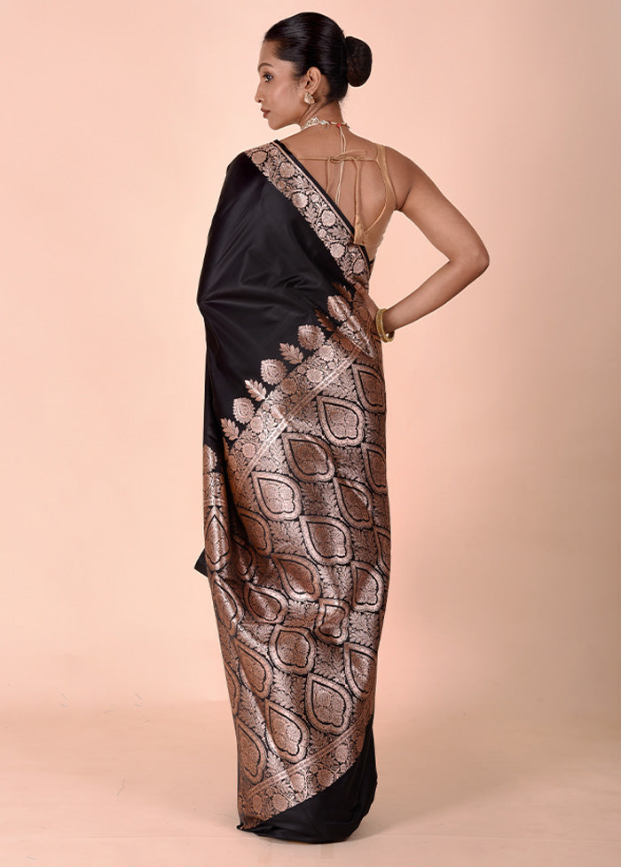 Black Banarasi Silk Saree With Blouse Piece