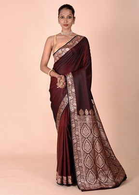 Maroon Banarasi Silk Saree With Blouse Piece