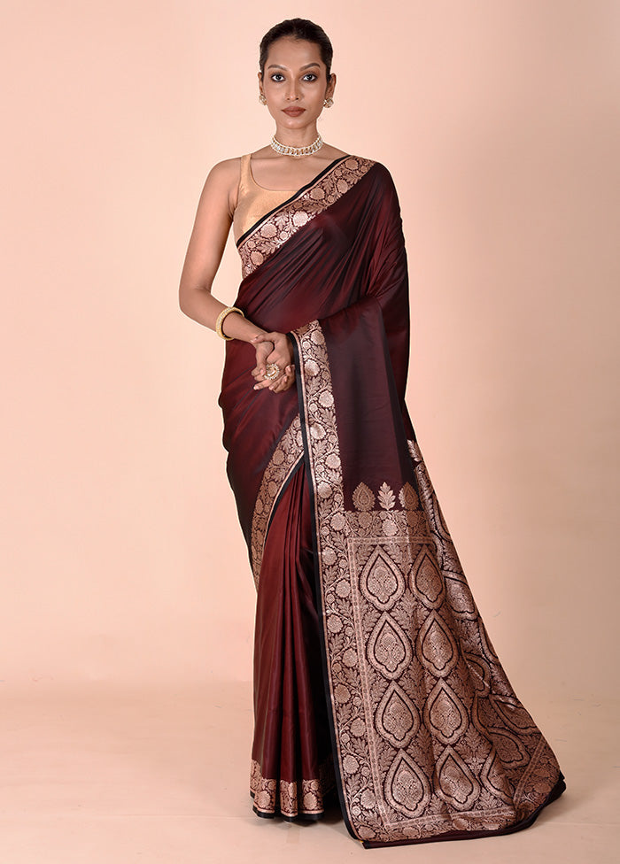 Maroon Banarasi Silk Saree With Blouse Piece