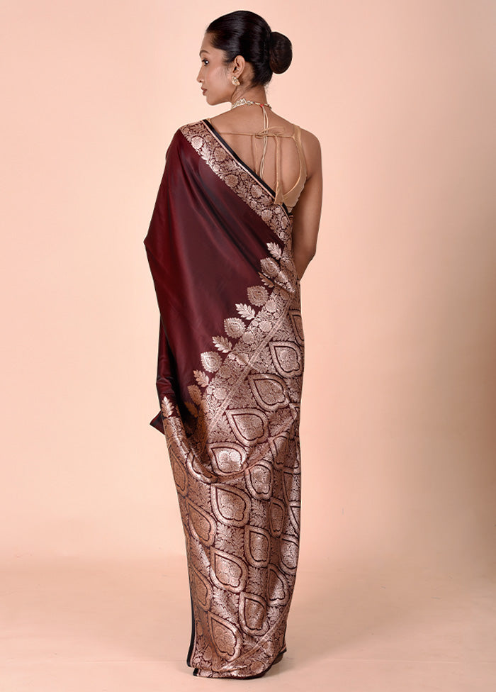 Maroon Banarasi Silk Saree With Blouse Piece